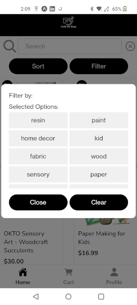 Photo of filter modal on Craft Kit E-Commerce