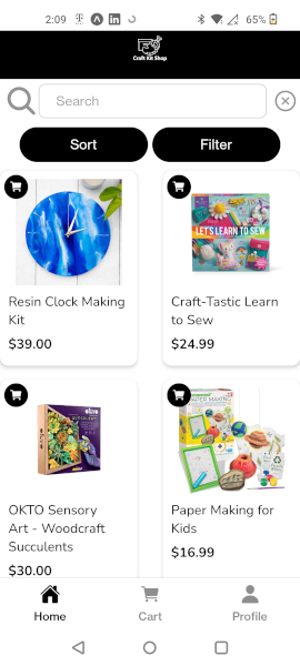 Photo of Craft Kit E-Commerce home screen