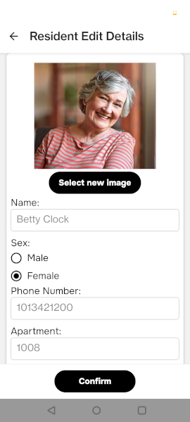 Photo of edit resident screen