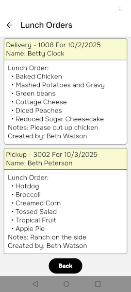 Photo of lunch orders