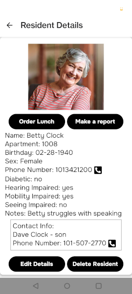 Photo of resident detail screen
